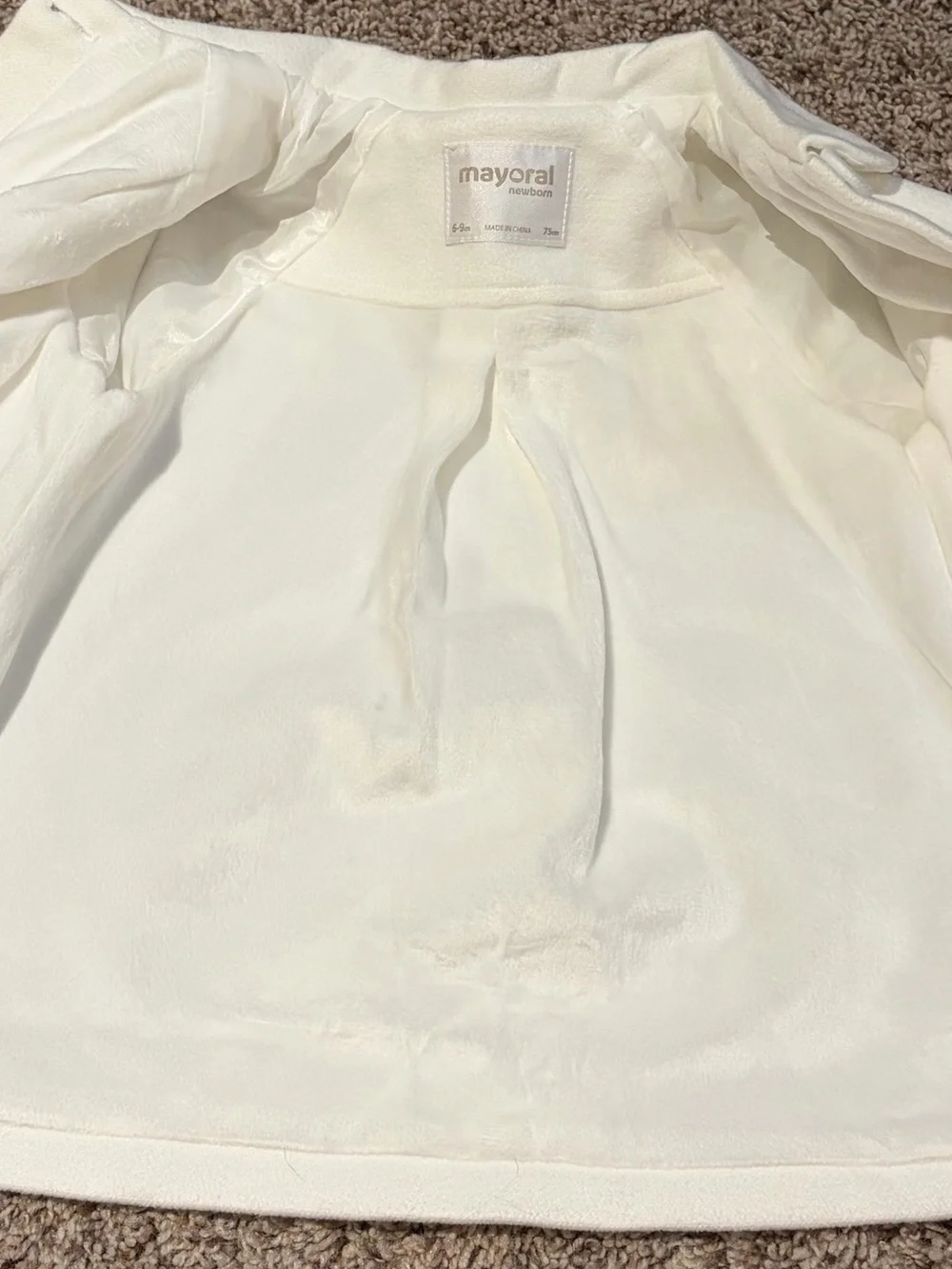 Mayoral Cream Girls' Pea Coat with Peter Pan Collar